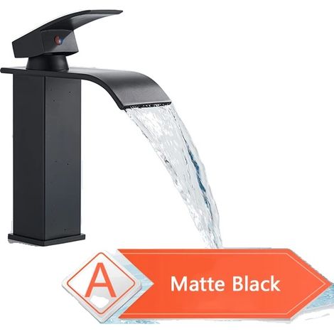 Grifo para lavabo de baño, caño tipo cascada, construcción de latón resistente, negro mate MMW (1/2)