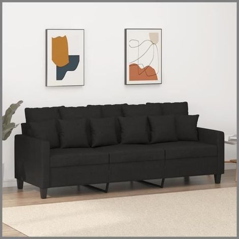 Canapé 3 places - VGEBY - Noir - Tissu 100% polyester - Dimensions 198x77x80 cm - Design moderne (1/4)