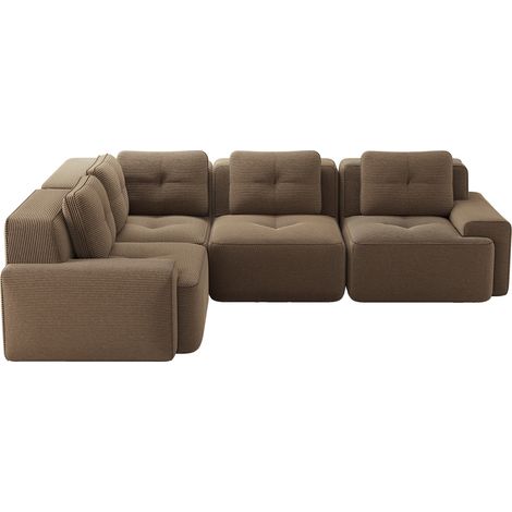 Sofá modular rinconero sin armazón en terciopelo acanalado marrón 295 x 206 x 69 cm (1/5)