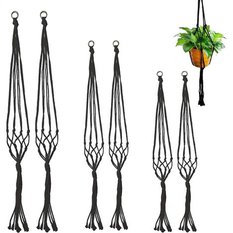 Lot de 6 pots suspendus en macramé - Corde en coton - Pot de fleurs suspendu pour plantes - Support de suspension - Panier à plantes suspendu pour l'intérieur et l'extérieur - Plafonds - Balcons (1/5)