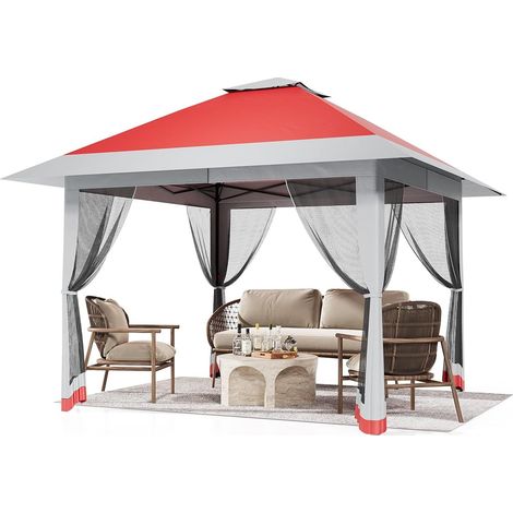 Tonnelle Pliante 4 x 4 m avec Moustiquaire - Barnum Pop-up de Réception - Hauteur Réglable - Sac à Roulettes (1/5)