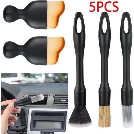 Cepillo de limpieza para coche - Automóvil - Juego de 5 cepillos - Cerdas suaves - Ergonómico - Negro (1/4)
