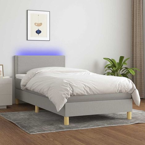 Sommier à lattes de lit avec matelas et LED-Cadre de lit avec matelas Gris clair 90x190cm 984867 (1/5)