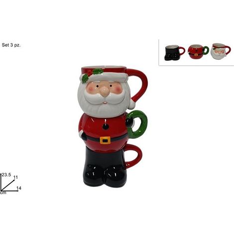 Set 3 Tazze Sovrapponibili Natalizio Babbo Natale 14 x 11 x 23,5 cm