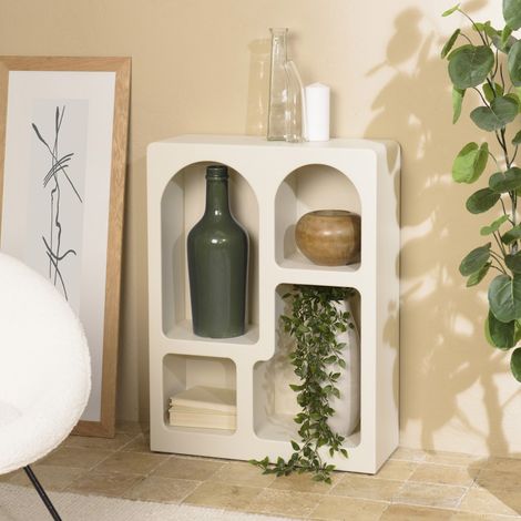 HELENA - Etagère 4 niches 60x24cm en bois peint couleur beige (1/5)