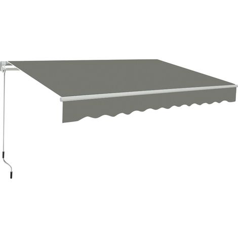 Grey Patio Manual Awning Garden Canopy Sun Shade Retractable Shelter 4x3M