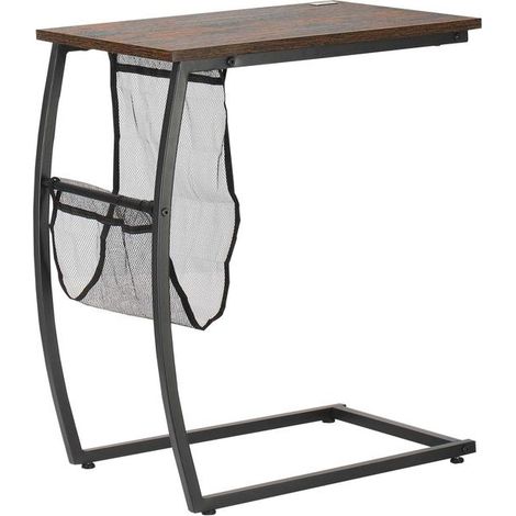 Table C marron style rustique avec poche de rangement, design industriel 53x35x64,5 cm, pratique pour canapé