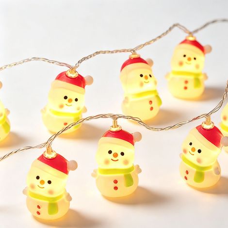 Guirlande LED de Noël à piles 3 m 20 lampes, pendentifs bonhommes de neige 3D, éclairage ambiance chaude pour maison et fêtes (1/5)