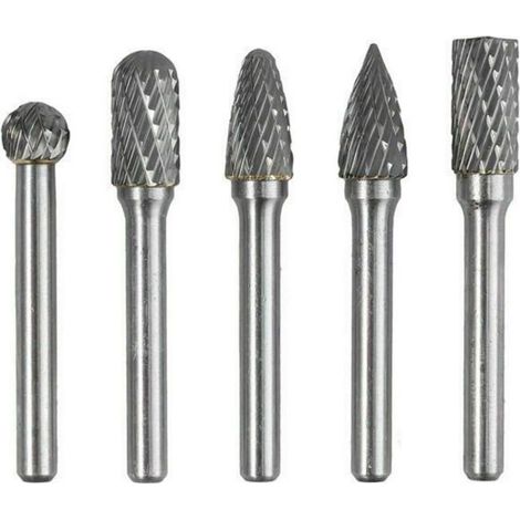 5 PCS 6mm Queue 10mm Tête Tungstène Carbure Double Coupe Rotary Burr Set Pour Travail du Bois Gravure Die Grinder Carving Burr Bit Set (1/5)