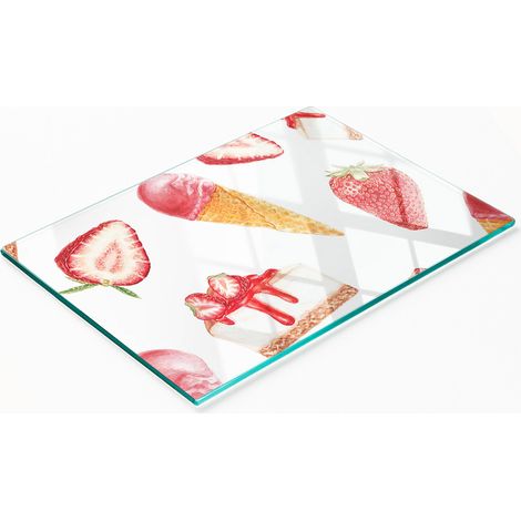Planche à découper en verre trempé résistant et élégant, motif dessert, 80 x 52 cm (1/5)
