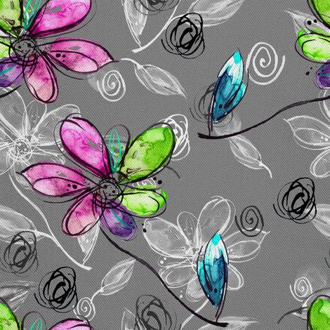Tela decorativa para exteriores Oxford - motivo floral sobre fondo gris (1/5)