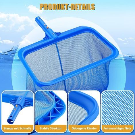 Épuisettes de Surface, Filet de Fond Piscine Professional avec Grand Capacité, Ramassage des Feuilles de Surface sans Perche Épuisette Profonde pour Piscine, Étang, Spas, Parc Aquatique Bleu (1/4)