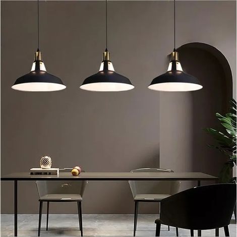 Lot de 3 Lampe Suspension Vintage Noir Lustre Plafonnier Industrielle Métal pour Restaurant Salon Chambre Cuisine Bar (1/4)
