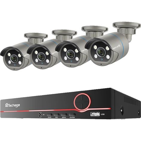 Sistema de cámaras de seguridad, resolución de 4MP, detección facial por IA, NVR de 8 canales y 8 cámaras, 3T(), NVR de 8 canales y 4 cámaras, Ninguno (1/2)