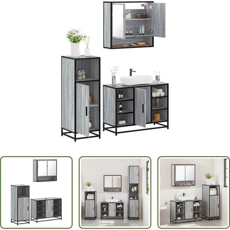 vidaXL Miroir salle de bain - Ensemble de meubles de salle de bain 3 pcs Sonoma gris (1/5)