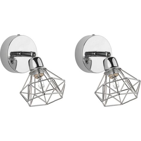 Set of 2 Spotlight Lamps ERMA Adjustable Metal Silver (1/5)