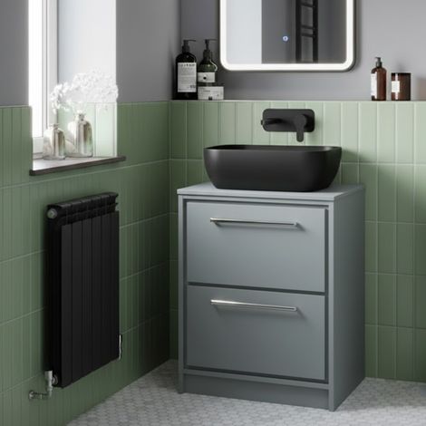 Hudson Reed Lille Floor Standing 2-Drawer Vanity Unit with Worktop 600mm Wide - Coastal Grey