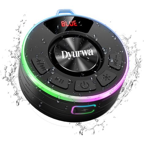 Enceinte Bluetooth Douche, Enceinte Bluetooth 5.3 avec HD Mic, 10h Enceinte Portable Étanche IPX7 avec Ventouse, 360° Stéréo Haut-Parleur de Douche Lumière LED pour Salle de Bain, Extérieur (1/5)