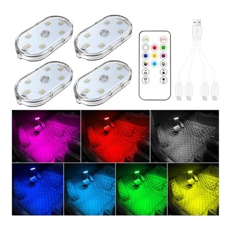 luces LED para coche con control remoto, 7 colores, iluminación ambiental, portátil