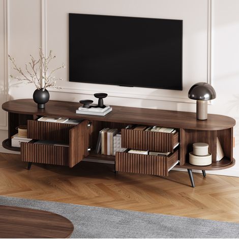 TV Board (180x40x45 cm), mit 4 Schubladen und 1 Schrankfach, Rolltür, MDF, Walnuss (1/5)