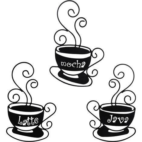 3 Pièces Tasse à Café Décoration Murale en Métal avec Élégant “Mocha ” Latte “ Java” Lettres, Art Mural en Métal pour Café Coin Cafe ​Cuisine Salon de Thé Restaurant Pub Deco, Noir, 14 x 22 cm (1/5)