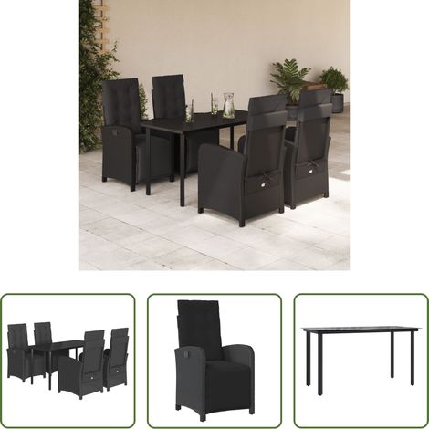 vidaXL Gartenessgruppe - 5-tlg. Garten-Essgruppe mit Kissen Schwarz Poly Rattan (1/5)