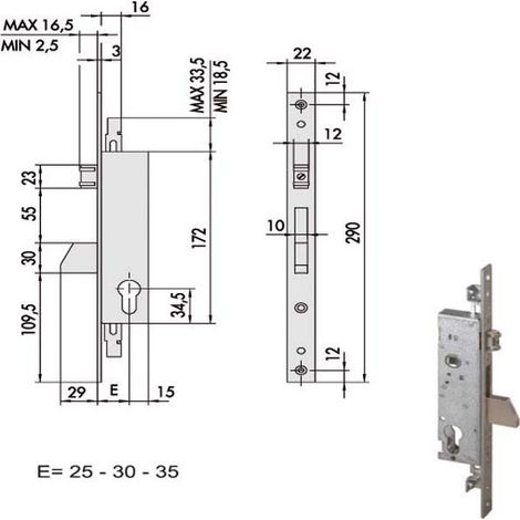 Serrure d'insertion pour montants All 46250-35-0 Cisa