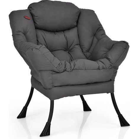 Modern Polyester Fabric Lazy Chair with Steel Frame and Side Pocket-Gray (1/5)
