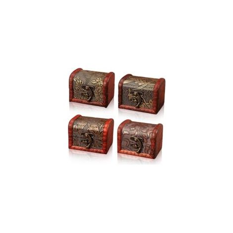 4 Stück, kleine Retro-Holzbox, kleine Holztruhe, kleine Vintage-Holzbox, kleine Vintage-Holztruhe, geeignet zur Aufbewahrung von Halsketten, Ohrringen und Ringen - Crezuo