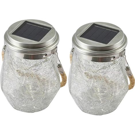 Lot de 2 couvercles lumineux solaires pour bocaux en verre, LED blanc chaud, déco jardin mariage fête Noël sans fil (1/3)