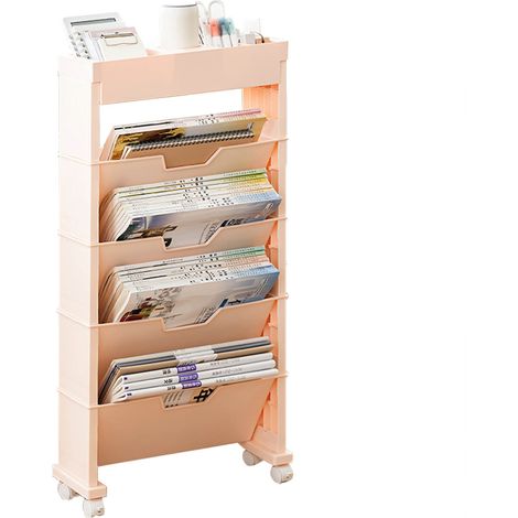 Étagère Bibliothèque à Roulettes Universelles pour Salon, Rangement de Livres Multiniveaux pour Salle de Classe (1/5)