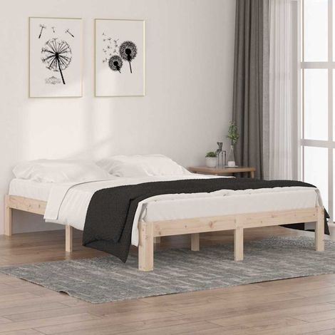 Estructura de cama doble sin colchón madera maciza 150x200 cm (1/5)