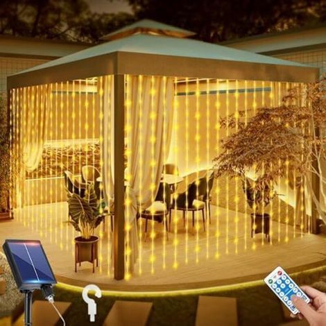 Guirlande lumineuse, 3 x 3 m, 300 LED, rideaux lumineux d'extérieur avec télécommande et 2 modes de charge, lumières décoratives de Noël et de fête. (1/4)