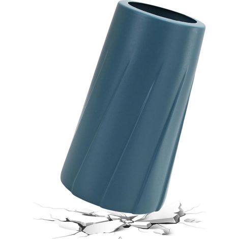 Moderne, bruchsichere Kunststoffvase in Keramikoptik für Zuhause, Büro oder Tisch (blau/weiß)