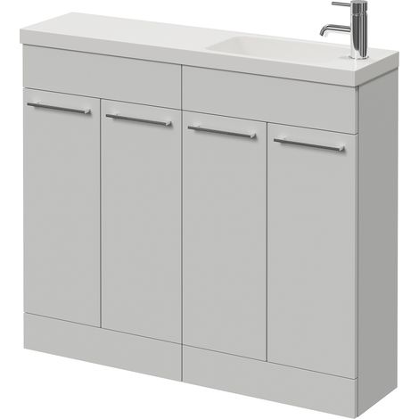 Napoli 250 Gloss Grey Pearl 1000mm 4 Door Vanity Unit with Round Silvo Basin - 1000mm - Chrome 160mm Handle