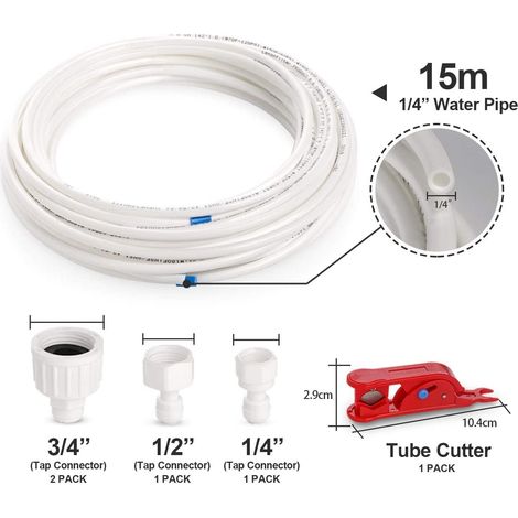 Tuyau d’Alimentation en Eau Universel Certifié NSF,15M Kit de Connexion pour Réfrigérateur Samsung Double Porte,Système D'osmose Inverse,Raccord de Tuyau d'eau 6,35mm,1/4"Pipe Tuyau Frigo Americain IG