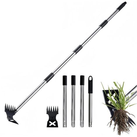 Désherbeur à long manche de 147 cm - Râteau à main et outil à foin 2 en 1 - Pour jardin, terrasse, pelouse et potager (1/4)