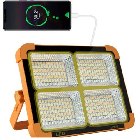 Rechargeable LED Floodlight, Portable Lantern Work Light with Solar Panel, USB Rechargeable Lamp, for Camping, Construction Site, Garage, Workshop (1/5)