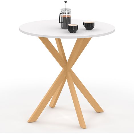 Tavolo da pranzo rotondo per 4 persone GISELE con gamba a ragno in legno e piano bianco 80 cm