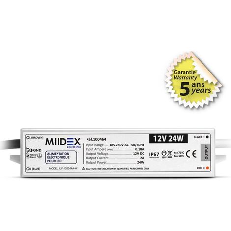 Alimentation pour LED 24W - 12V DC - IP67 - Garantie 5 ans Miidex Lighting® (1/3)
