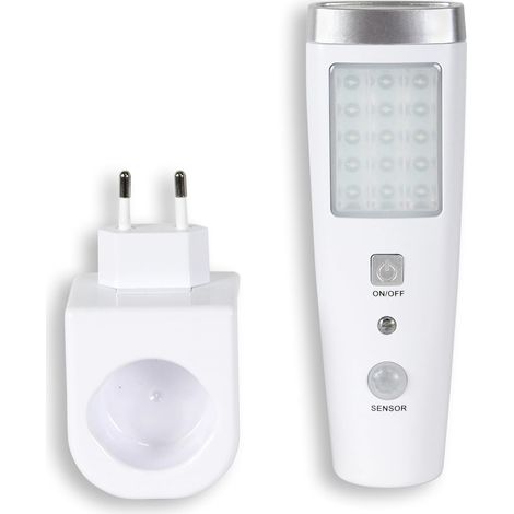 Lampe Torche Détecteur de Mouvement Interieur - Lampe prise rechargeable secteur - Lampe de secours - Chargeur Induction Sans Fil - Lampe torche LED - Sécurité maison et urgence - 15 CM (1/5)