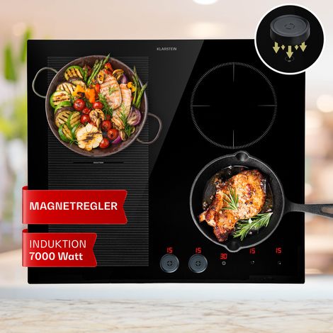 Klarstein Induktionskochfeld 4 Platten, Einbau-Induktionskochfeld mit 4 Kochfelder, 7000 Watt Induktionskochfeld, Herd mit Touch-Control & Timer, Glaskeramikkochfeld mit Abnehmbarem Magnetdrehregler (1/5)
