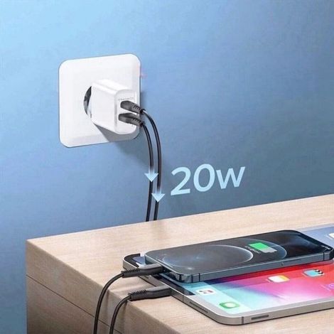 Incarcator rapid PD 20W QC3.0 cu USB-C/USB, 2 porturi, compatibil cu dispozitive Apple, iPhone, iPad, Android Xiaomi Huawei S (1/5)