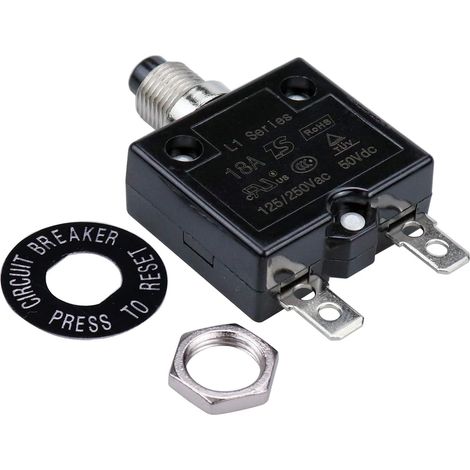 18A Circuit Breaker Optional Reset Thermal Switch, 125-250V AC 50V DC Current Overload Protection Push Button Circuit Breaker