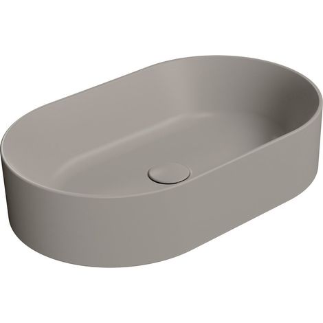 Lavabo en céramique KUBE X sur plan, 60x37cm, ovale, tortora mat (1/3)