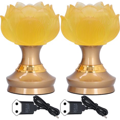Lampe Lotus Bouddha LED 2 Pièces Lumière de Prière en Imitation Glaçure Colorée Fournitures Bouddhistes pour Méditation à la Maison Prise EU 100‑240V (1/5)