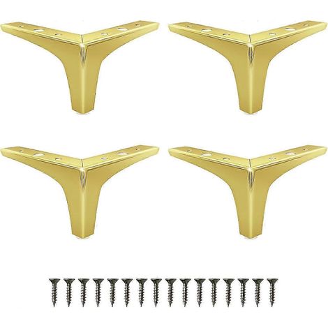 Pieds de meubles plaqués or de 10 cm (4 pouces), ensemble de 4 pieds de canapé en métal, convenant aux chaises, lits, armoires, tables, tabourets et autres meubles. (1/5)