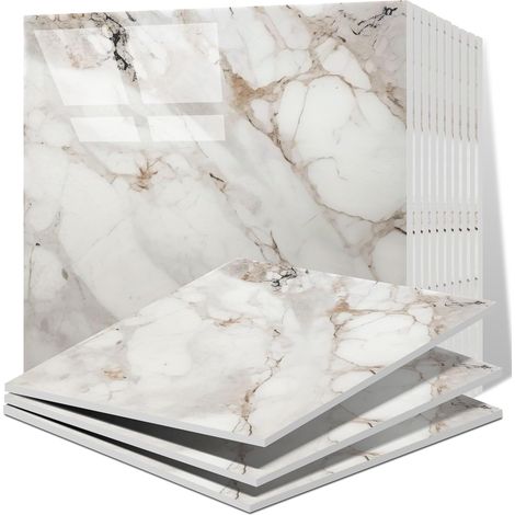 20 Pièces Carreaux Adhesif Cuisine, Carrelages en Marbre Auto-Adhésifs de 30 x 30 cm pour mur, Carrelages Adhésifs Pour Cuisine, Salle de Bains Salon Champagne (1/5)