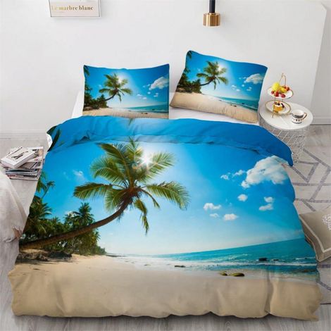 Parure de lit 220x240 cm 3 pièces Microfibre Palme Motif 3D avec fermeture éclair