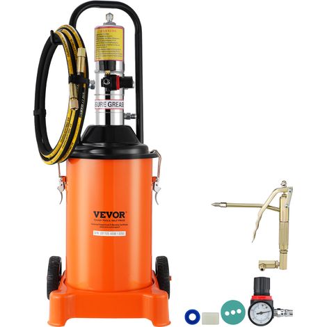 VEVOR Pompe a Graisse Pneumatique Rapport de Pression 50:1 Pompe a Seau de Graisse Pneumatique 12 L Pistolet a Graisse Pompe a Graisse Portable sur Roues avec Tuyau 4 m Buse 360° Raccord NPT Standard